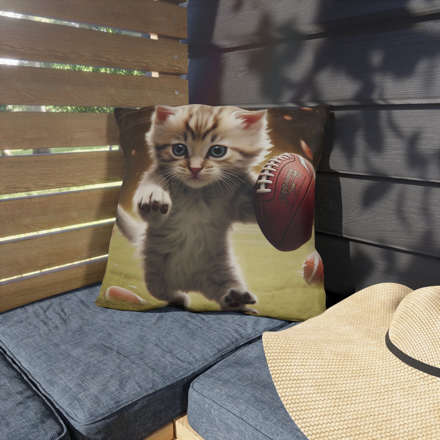 Football Kitty Fantasy: Feline Cat American Sport Quarterback - Outdoor Pillows