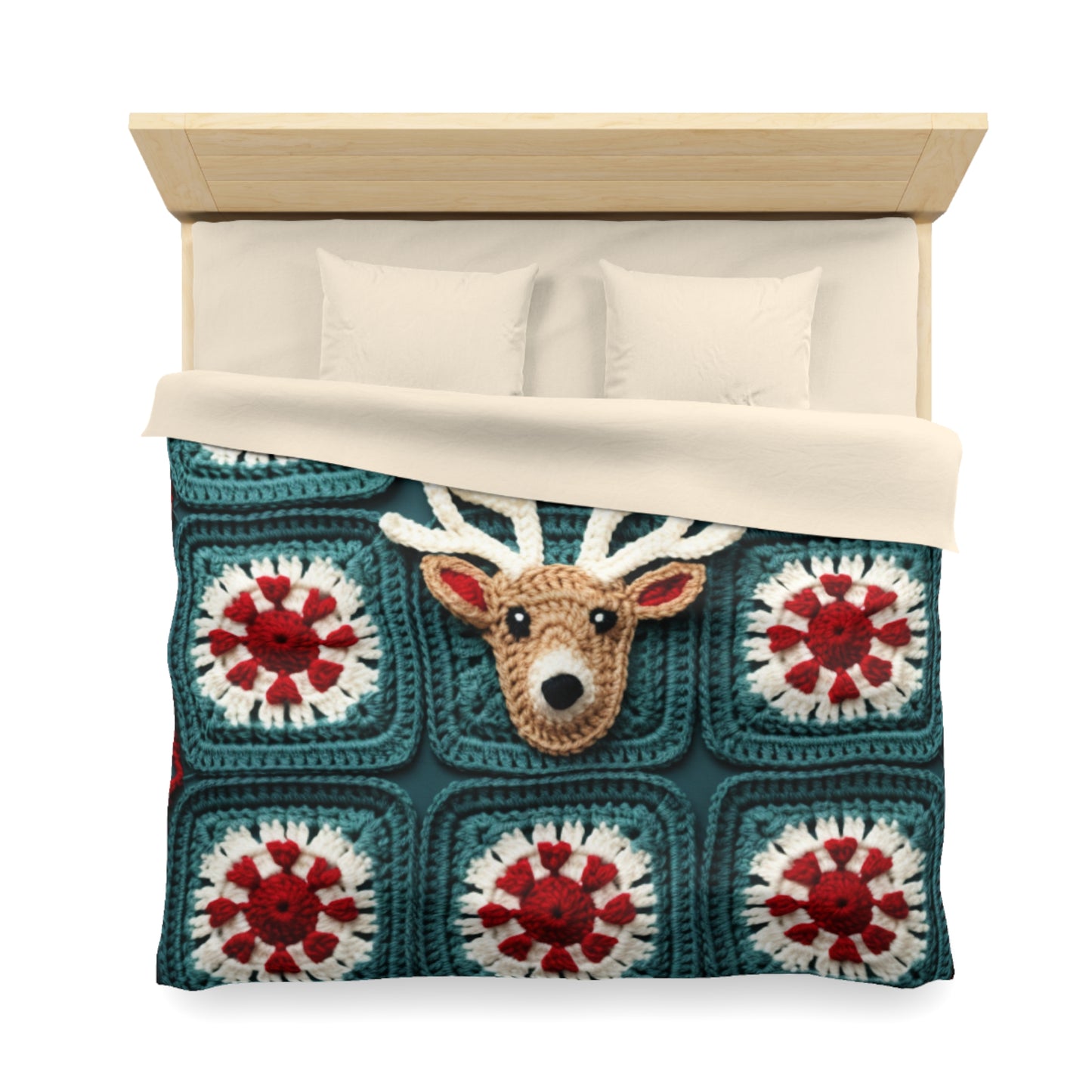 Christmas Reindeer Crochet, Wintry Wonderland Design, Festive Stag Motif. Embrace the Holiday Spirit - Microfiber Duvet Cover