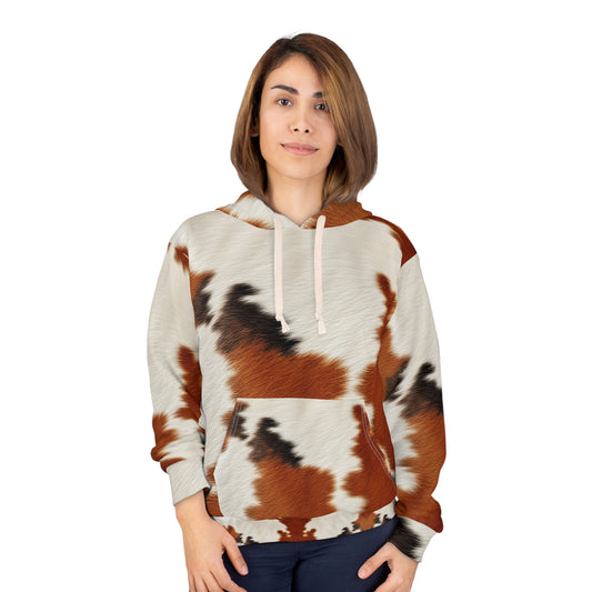 Hair Cowhide Leather Natural Design Tough Durable Rugged Style - Unisex Pullover Hoodie (AOP)