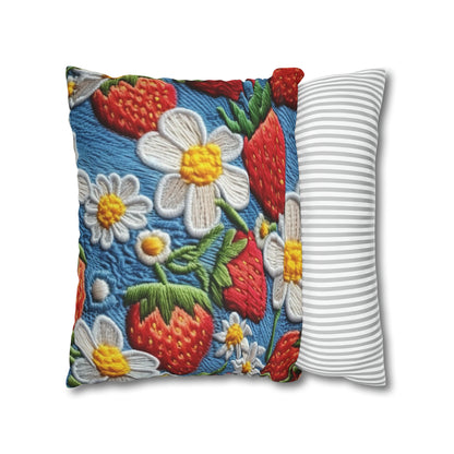 Orchard Berries: Juicy Sweetness from Nature's Garden - Fresh Strawberry Elegance - Spun Polyester Square Pillow Case