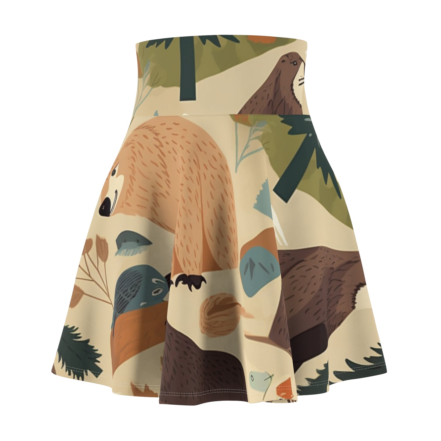 U.S. Wilderness Inspired: Grizzly Bears, Animals Pattern Women's Skater Skirt (AOP)