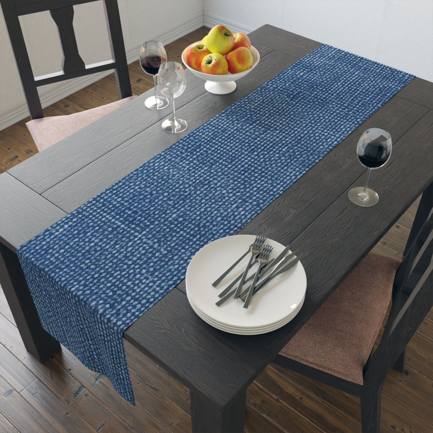 Denim-Inspired Design - Distinct Textured Fabric Pattern - Table Runner (Cotton, Poly)