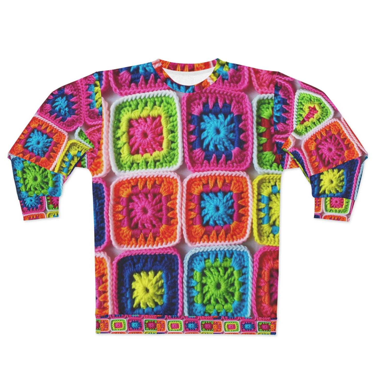 Crochet Granny Square, Summer Cotton, Patchwork, Retro Floral Design, Crochet Cotton - Unisex Sweatshirt (AOP)