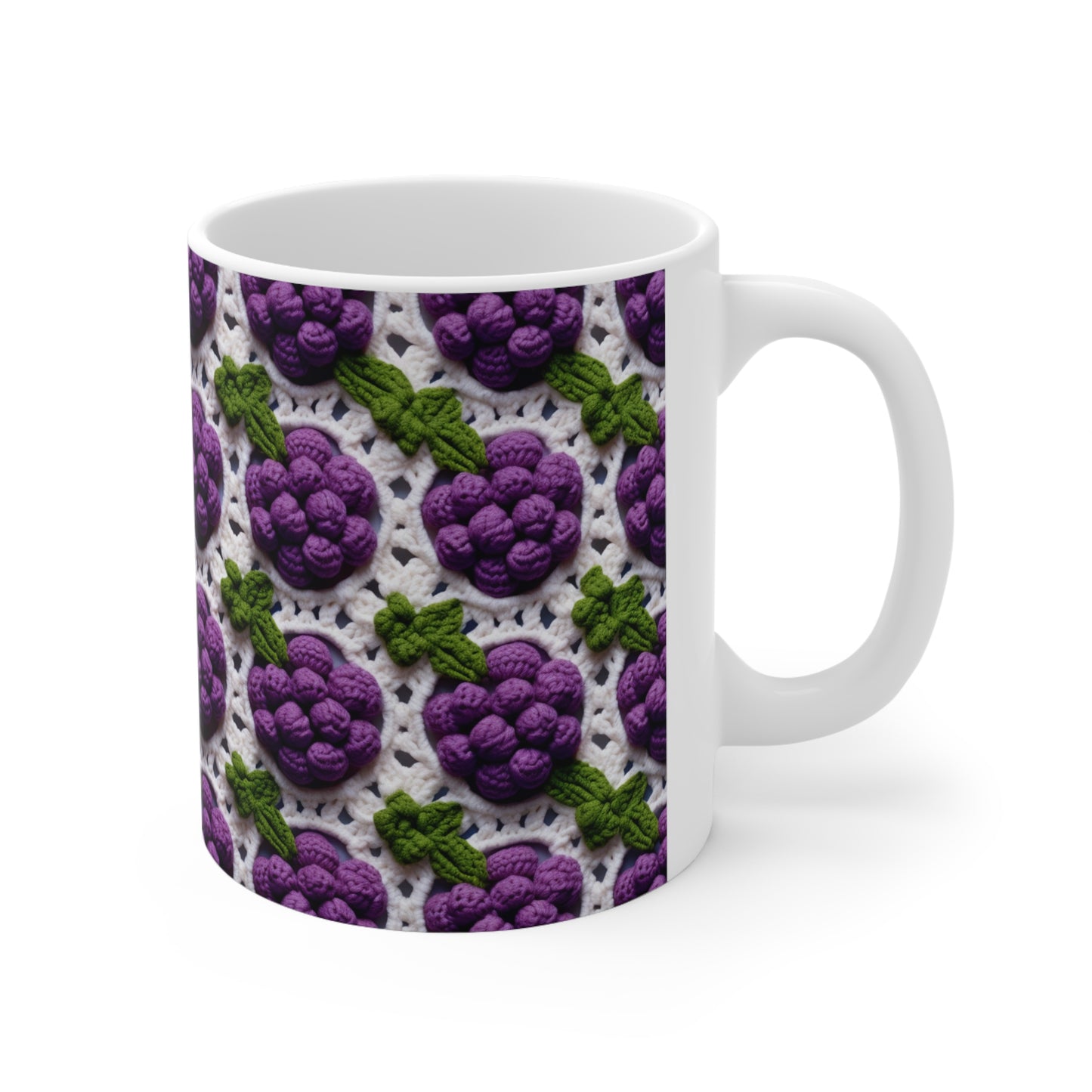 Crochet Grapes Pattern - Granny Square Design - Fresh Fruit Pick - Orchard Purple Snack Food - Ceramic Mug 11oz