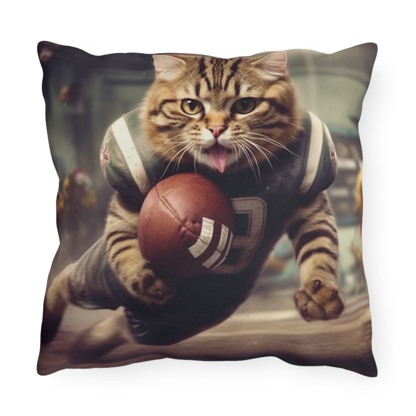 Football Field Felines: Kitty Cats in Sport Tackling Scoring Game Position - Outdoor Pillows