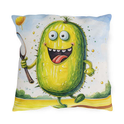 Pickleball Sport: Athletic Pickle Playing Game with Net and Paddle - Outdoor Pillows