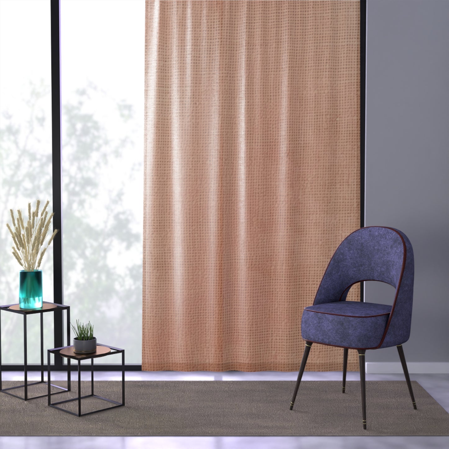 Soft Pink-Orange Peach: Denim-Inspired, Lush Fabric - Window Curtain