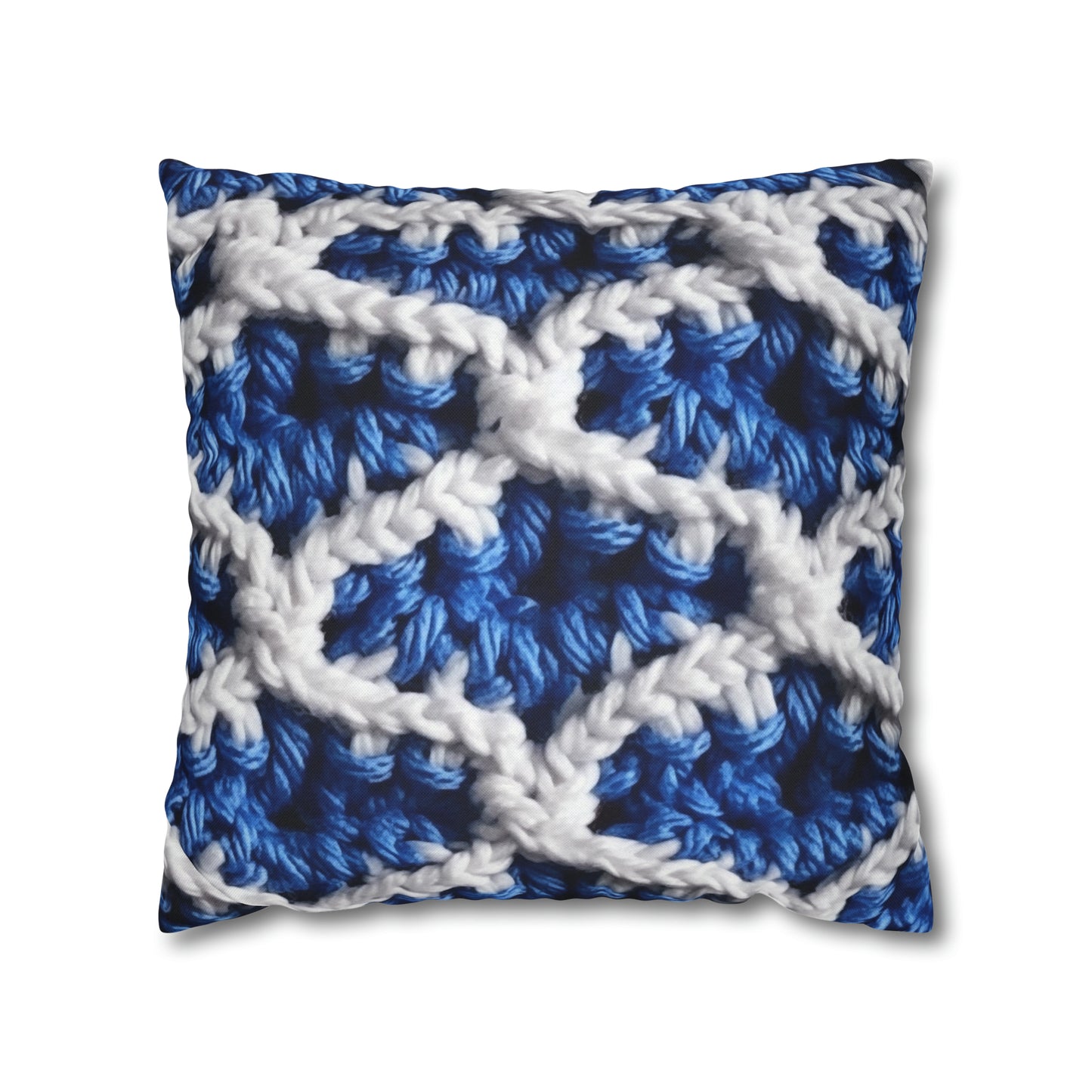 Blueberry Blue Crochet, White Accents, Classic Textured Pattern - Spun Polyester Square Pillow Case