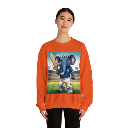 India Elephant Cricket Sport Star: Pitch, Run, Stump Game - Animated Charm - Unisex Heavy Blend™ Crewneck Sweatshirt