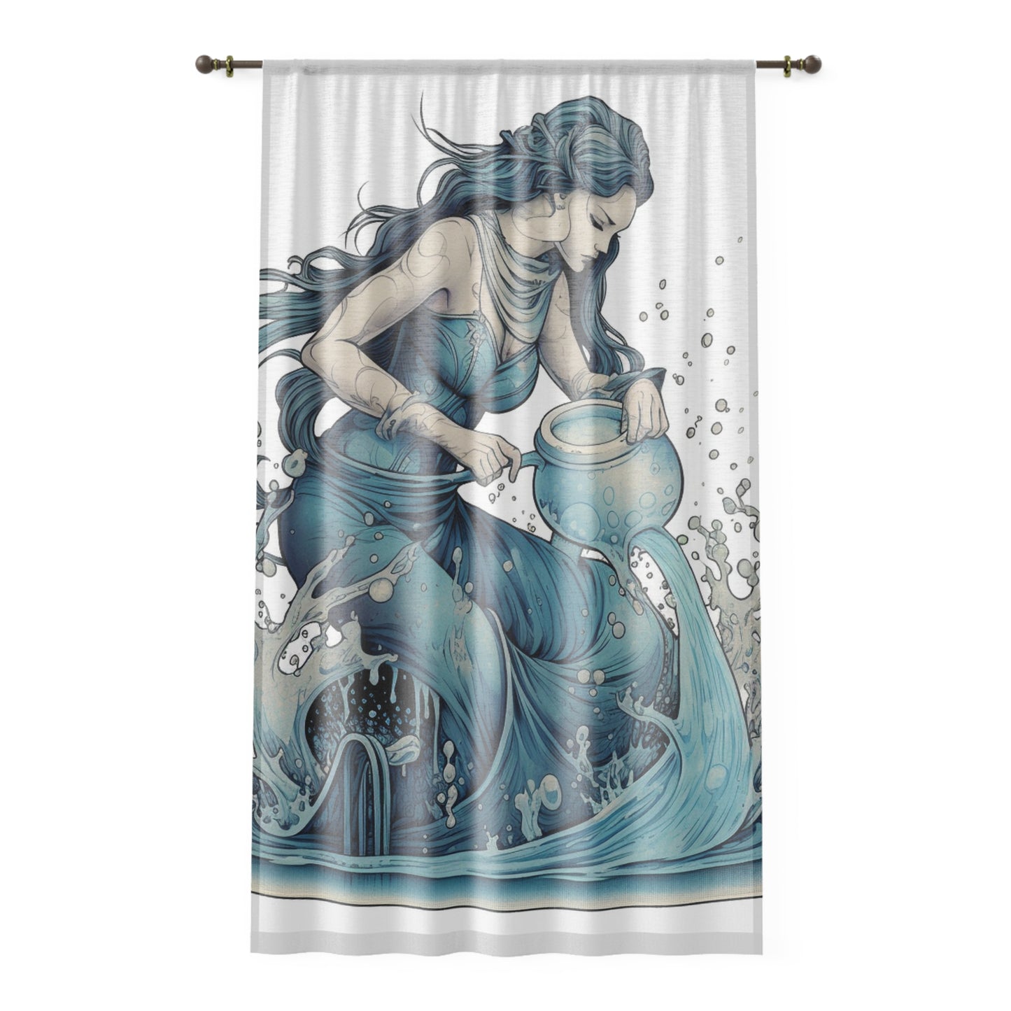 Aquarius Zodiac Symbol - Girl Pouring Water, Hand-Drawn Style - Window Curtain