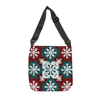 Christmas Snowflake Crochet, Festive Yuletide, Winter Wonderland Craft, Ice Crystal, Holiday Decor, Seasonal Adornments - Adjustable Tote Bag (AOP)