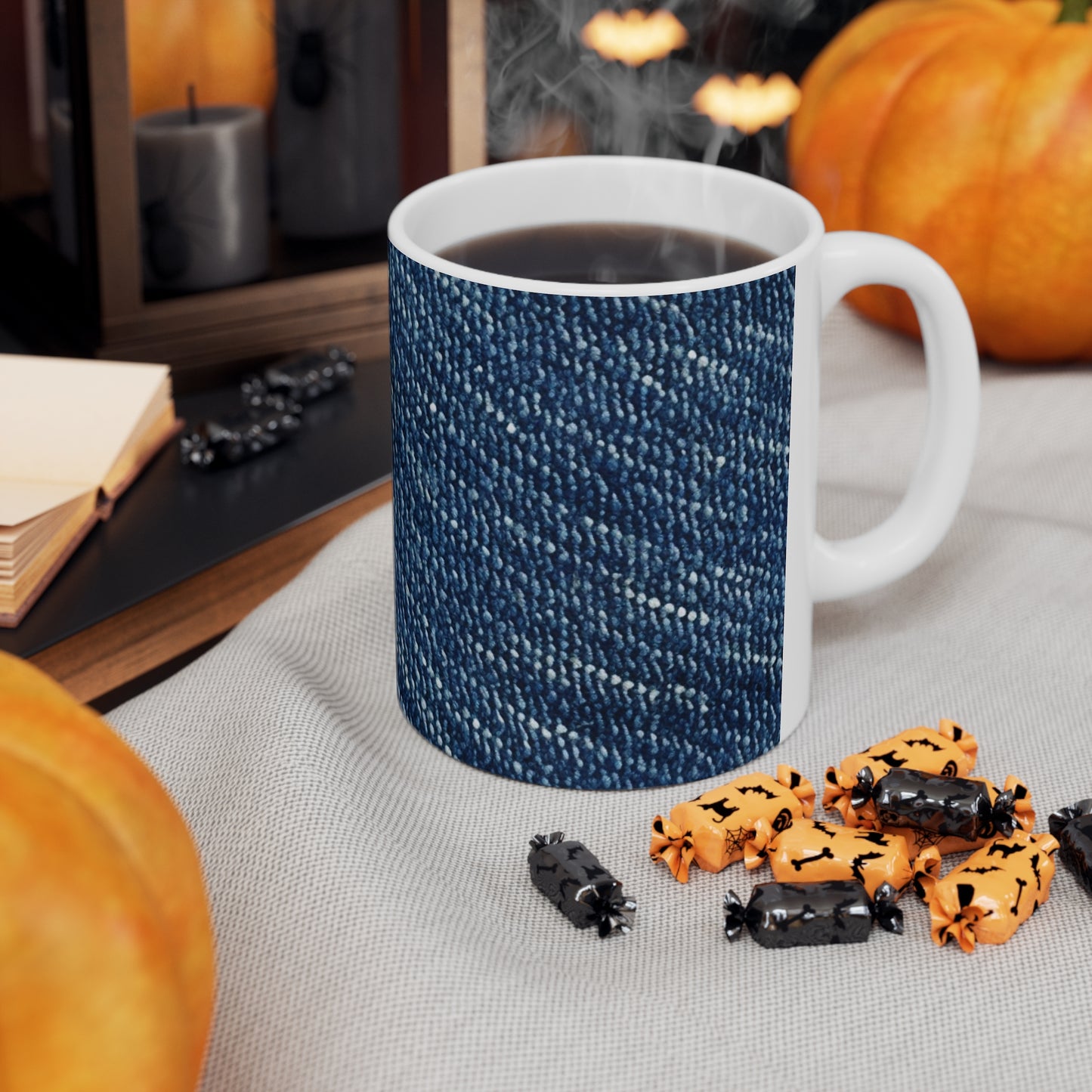 Denim-Inspired Design - Distinct Textured Fabric Pattern - Ceramic Mug 11oz