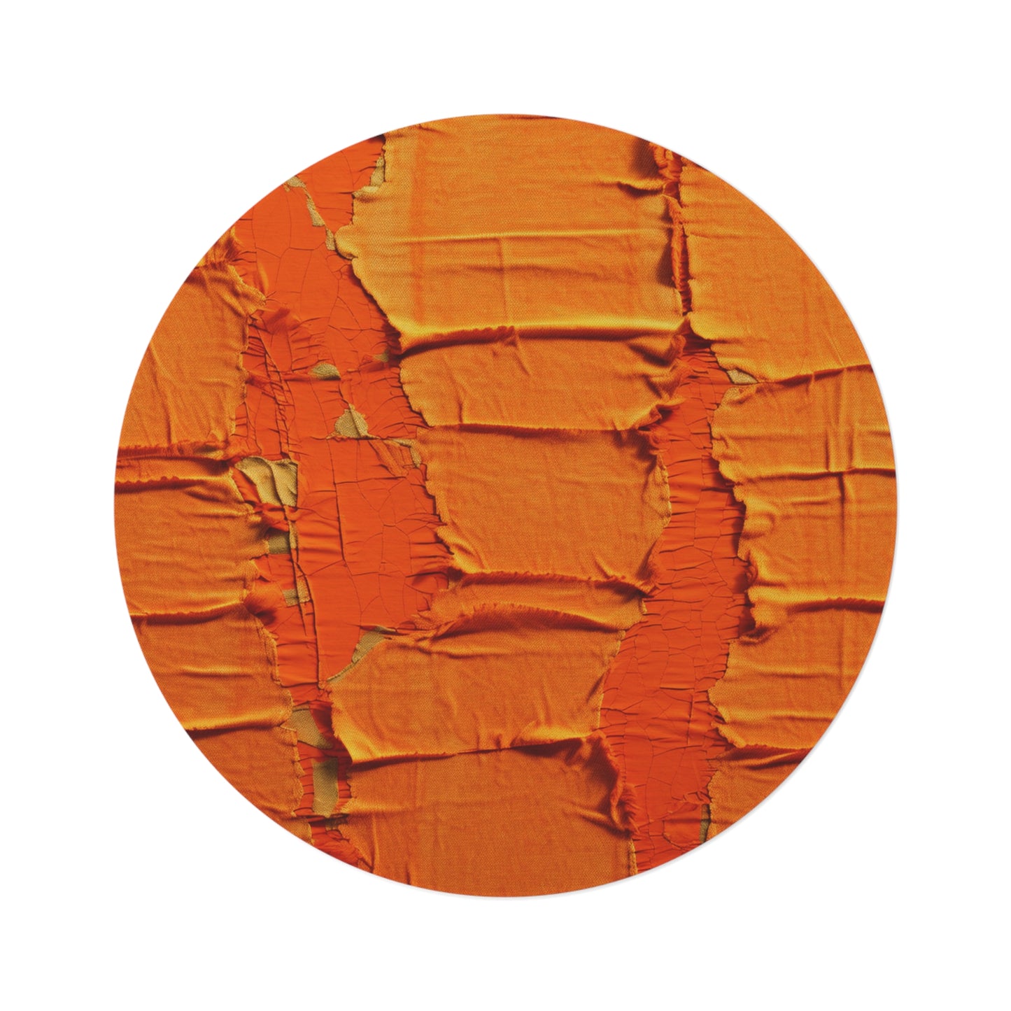 Fiery Citrus Orange: Edgy Distressed, Denim-Inspired Fabric - Round Rug