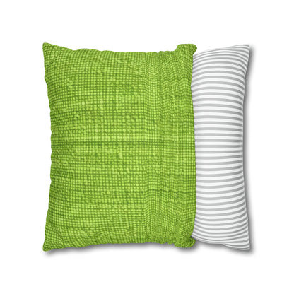 Lush Grass Neon Green: estilo de tela primaveral inspirado en la mezclilla - Funda de almohada cuadrada de poliéster hilado