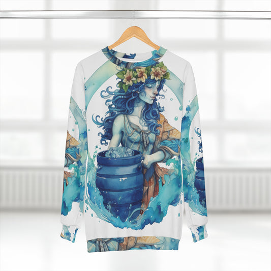 Zodíaco artístico de Acuario - Representación del portador de agua en acuarela - Sudadera unisex (AOP) 