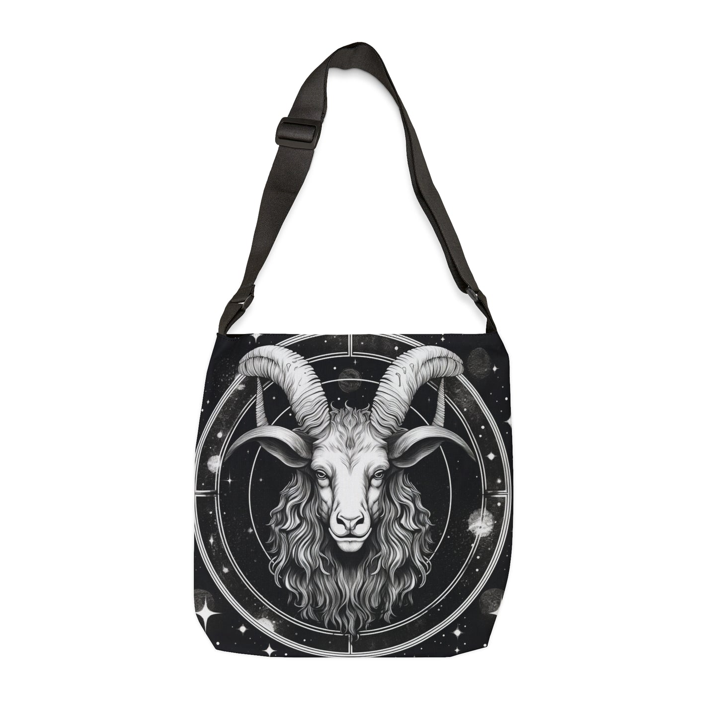 Bolso tote del zodiaco Capricornio, diseño de cabra blanca y negra, 100% poliéster hilado, correa ajustable 