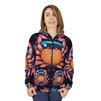 Rainbow Celestial Crab - Vibrant Cancer Zodiac Sign Art - Unisex Zip Hoodie (AOP)