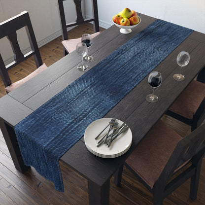 Indigo Splash: Washed Denim Reverie in Deep Blue - Table Runner (Cotton, Poly)