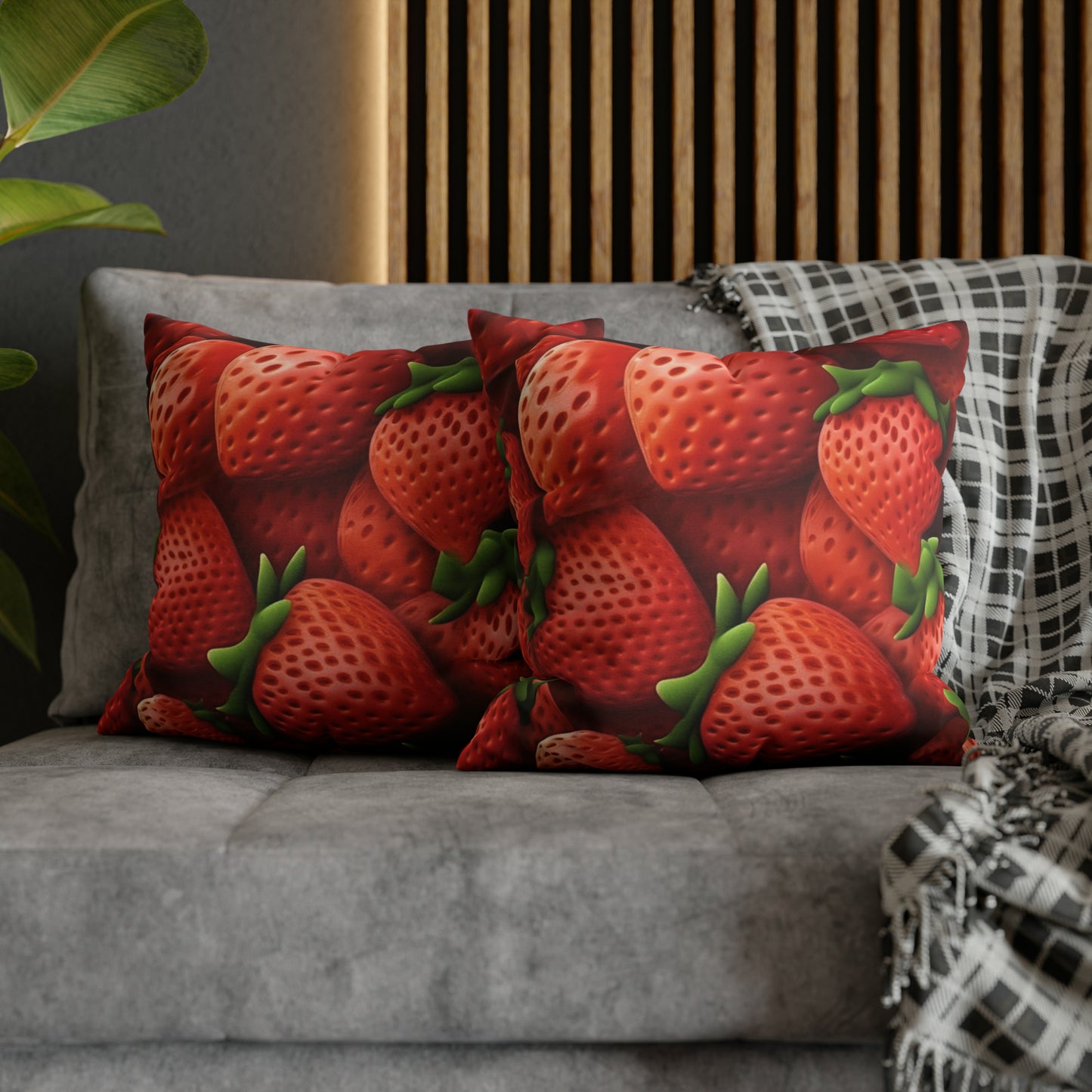 Garden Strawberries- Wild Sweet Gourmet - Farm Growing Ripe Red Fruit -Spun Polyester Square Pillow Case