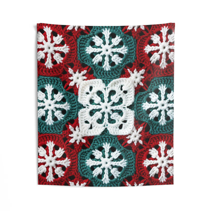 Christmas Snowflake Crochet, Festive Yuletide, Winter Wonderland Craft, Ice Crystal, Holiday Decor, Seasonal Adornments - Indoor Wall Tapestries