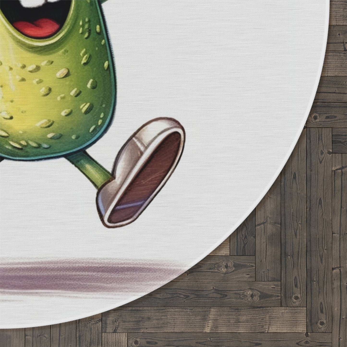 Pickle Player Action: Cartoon Swinging Pickleball Paddle - Sporty Charm - Round Rug