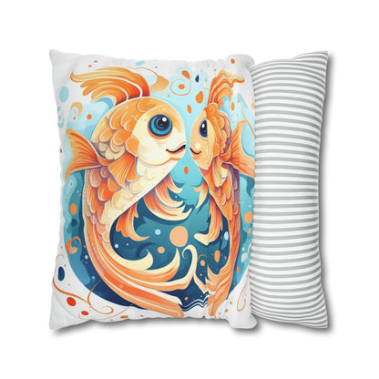 Charming Cartoon Fish Pisces - Dreamy Zodiac Illustration - Spun Polyester Square Pillow Case