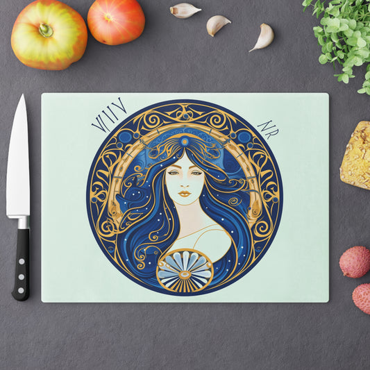 Virgo Zodiac Circular Symmetry in Gold Royal Blue - Cutting Board