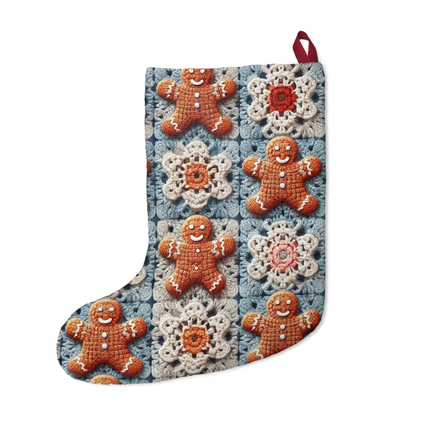 Christmas Holiday Delight: Crocheted Gingerbread Smile Pattern with Lace Snowflakes - Christmas Stockings