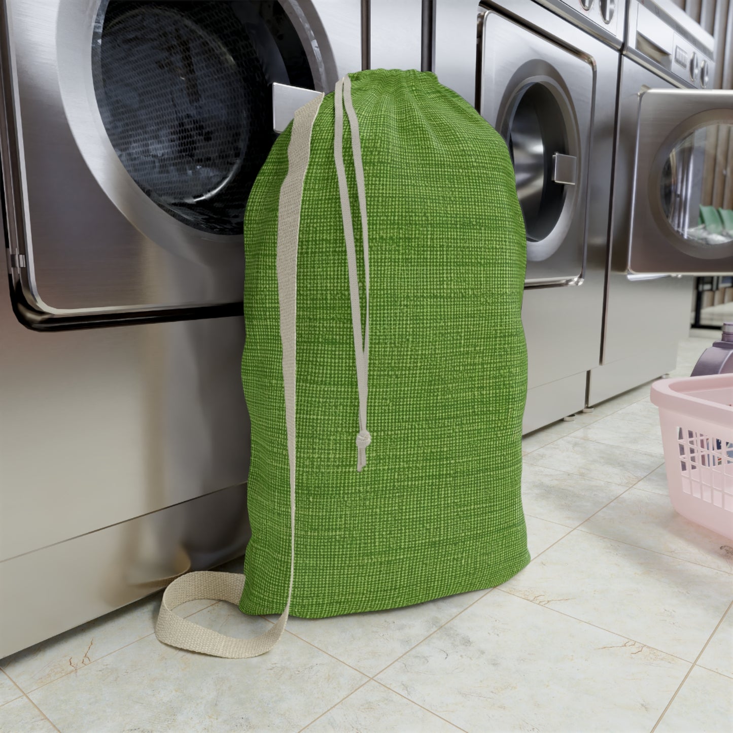 Olive Green Denim-Style: Seamless, Textured Fabric - Laundry Bag