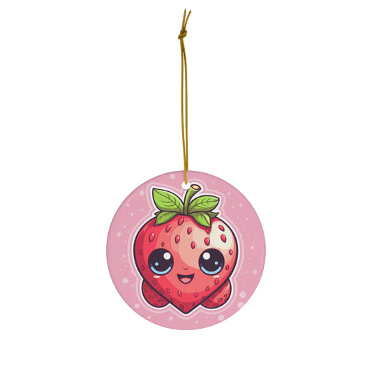 Kawaii Strawberry Adventure - Anime Classic Traditional Japanese Fruit - Otaku Artwork - Ceramic Ornament, 4 Shapes