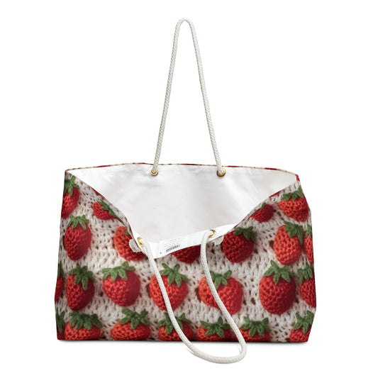 Strawberry Traditional Japanese, Crochet Craft, Fruit Design, Red Berry Pattern - Weekender Bag
