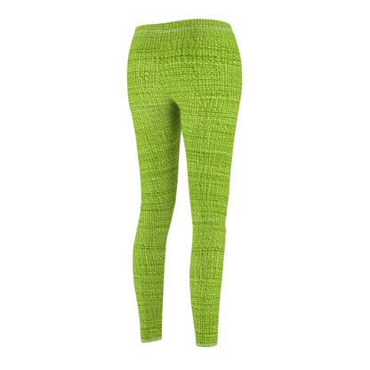 Lush Grass Neon Green: Denim-Inspired, Springtime Fabric Style - Women's Cut & Sew Casual Leggings (AOP)