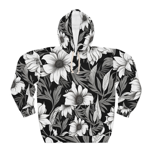 Monochromatic Floral - Blossom Maximalism, Watercolor Flower Pattern, Soft Cream Decor - Unisex Pullover Hoodie (AOP)