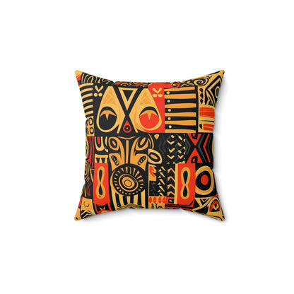 Tribal Art-Inspired Abstract Symbols, Heritage - Spun Polyester Square Pillow