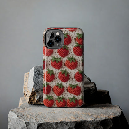 Strawberry Traditional Japanese, Crochet Craft, Fruit Design, Red Berry Pattern - Tough Phone Cases