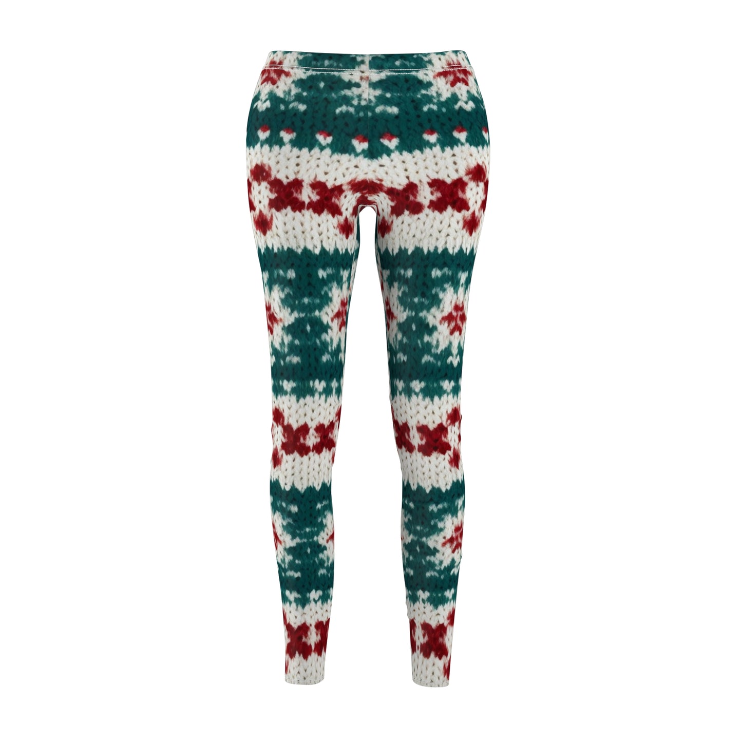 Christmas Knit Crochet Holiday, Festive Yuletide Pattern, Winter Season - Women's Cut & Sew Casual Leggings (AOP)