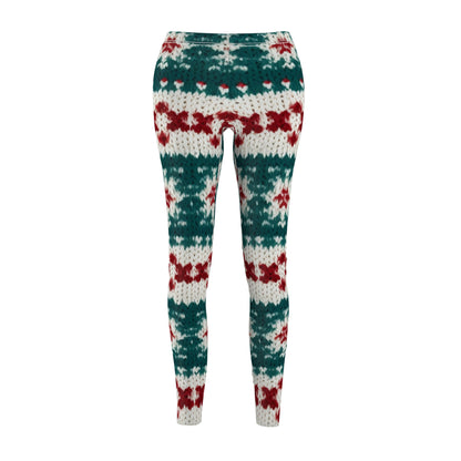 Christmas Knit Crochet Holiday, Festive Yuletide Pattern, Winter Season - Women's Cut & Sew Casual Leggings (AOP)