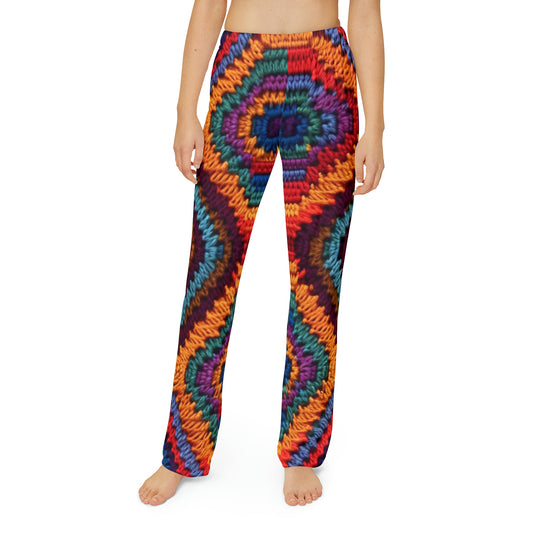 African Heritage Crochet, Vibrant Multicolored Design, Ethnic Craftwork - Kids Pajama Pants (AOP)