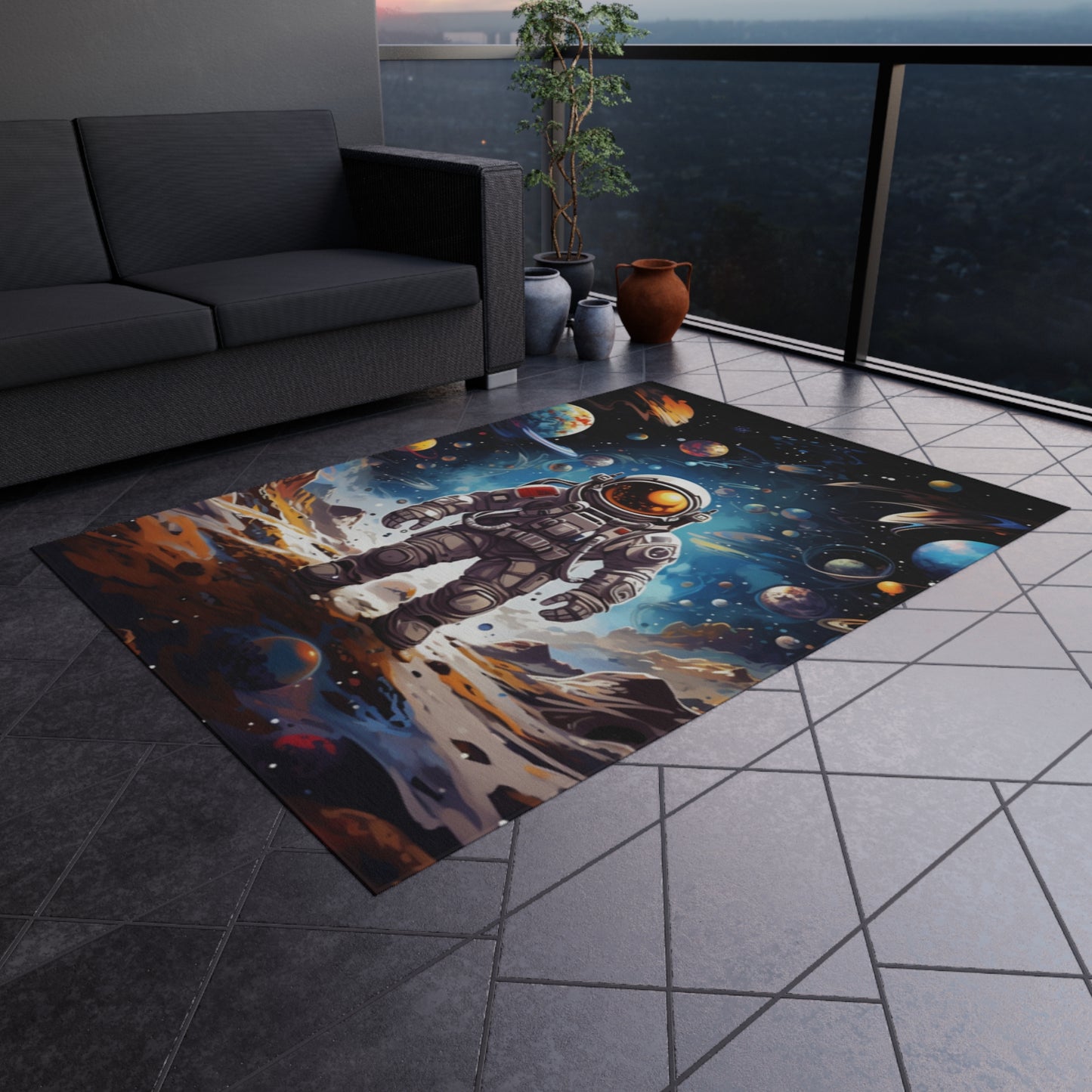 Galactic Voyage: Astronaut Journey in Celestial Star Cosmic Exploration - Outdoor Rug