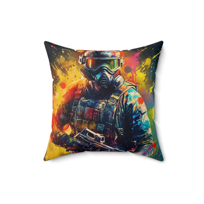 Paintball Game Sport: Professional Action Shot Target Player - Spun Polyester Square Pillow