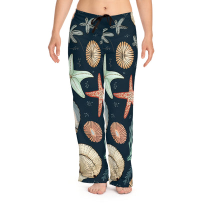 Pantalones de pijama para mujer con estampado de conchas marinas y estrellas de mar (AOP) 