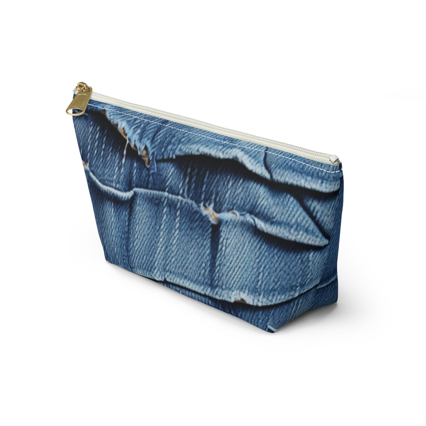 Midnight Blue Distressed Denim: Rugged, Torn & Stylish Design - Accessory Pouch w T-bottom