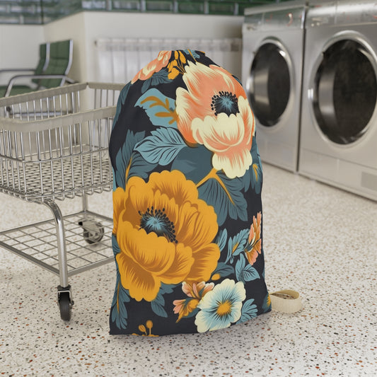 Vintage 50s 60s Inspired High-Waisted Floral Pattern Laundry Bag