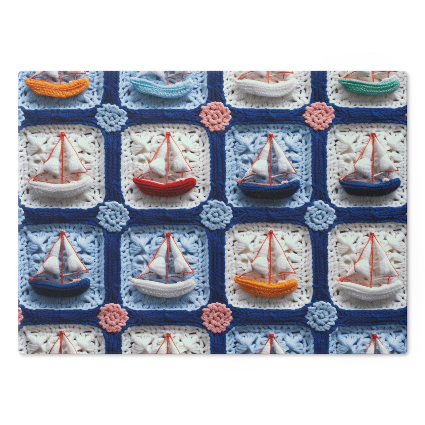 Crochet Boat Ship Sea Vessel Ocean Beach Travel Yacht Design - Cutting Board