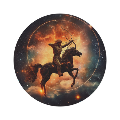 Sagittarius Constellation Totem - Archer in Action Zodiac Symbol - Round Rug