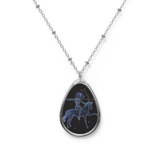 Sagittarius Zodiac in Starlit Universe - Fluorescent Colors - Oval Necklace