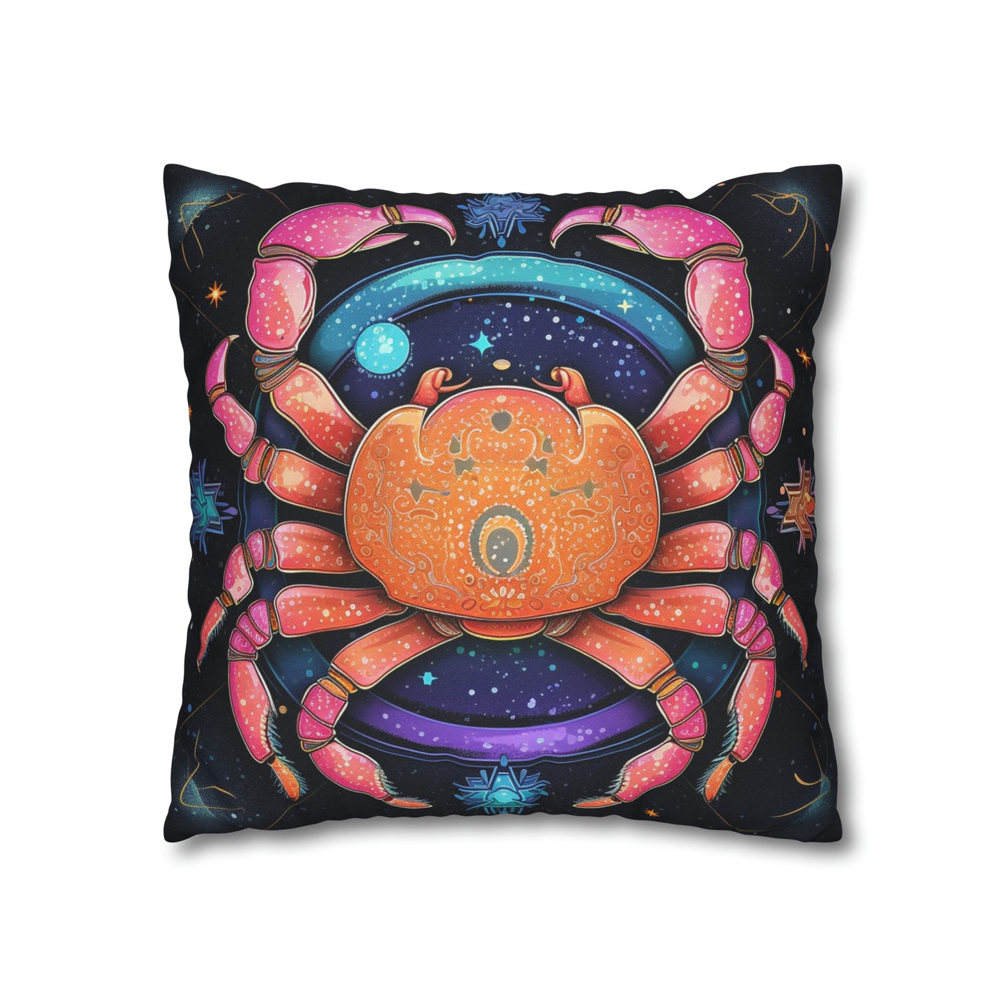 Rainbow Celestial Crab - Vibrant Cancer Zodiac Sign Art - Spun Polyester Square Pillow Case