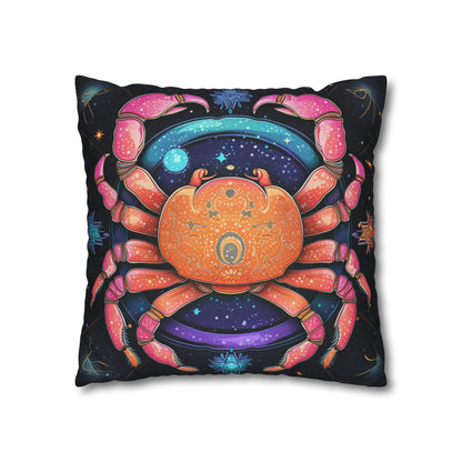 Rainbow Celestial Crab - Vibrant Cancer Zodiac Sign Art - Spun Polyester Square Pillow Case