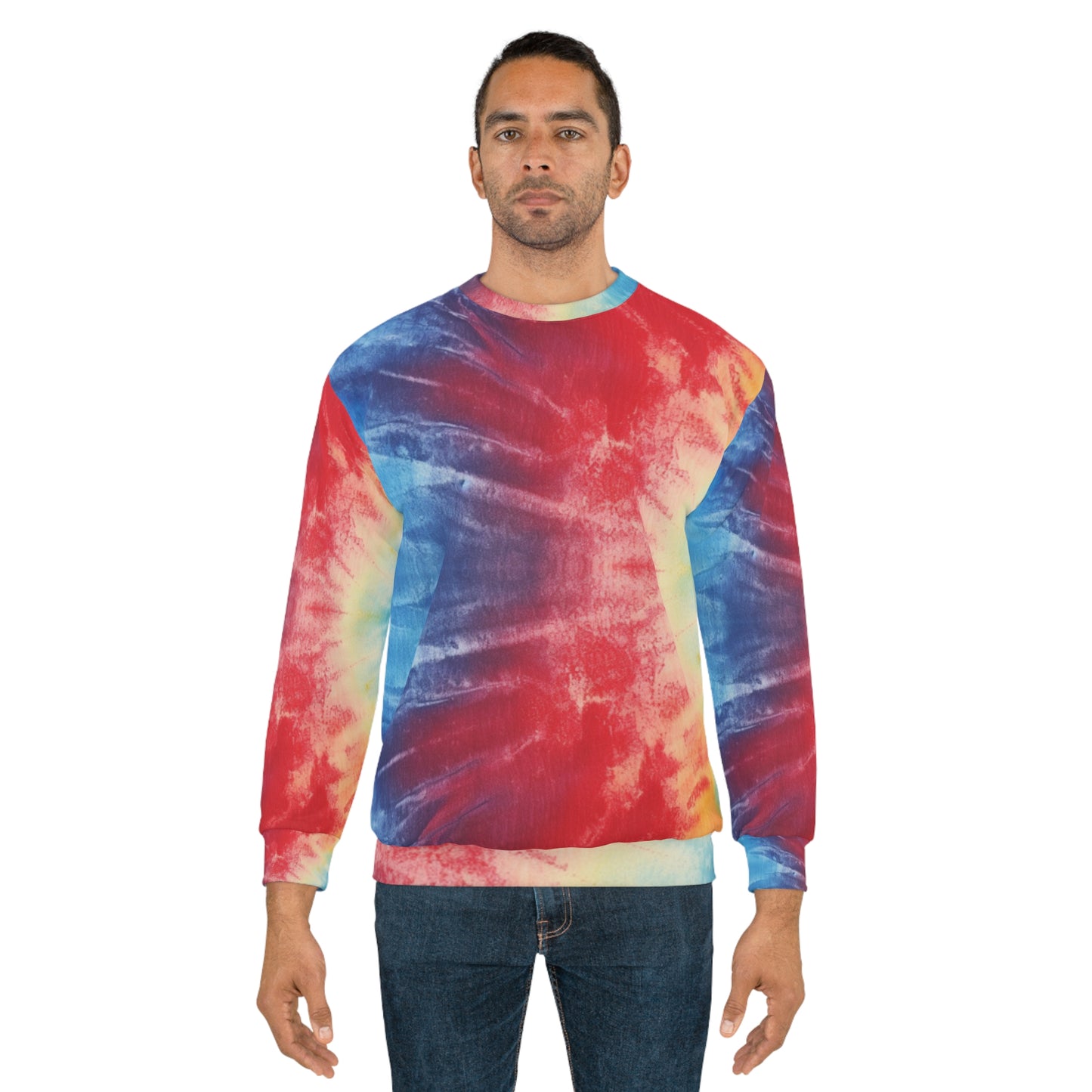 Rainbow Tie-Dye Denim: Vibrant Multi-Color, Fabric Design Spectacle - Unisex Sweatshirt (AOP)