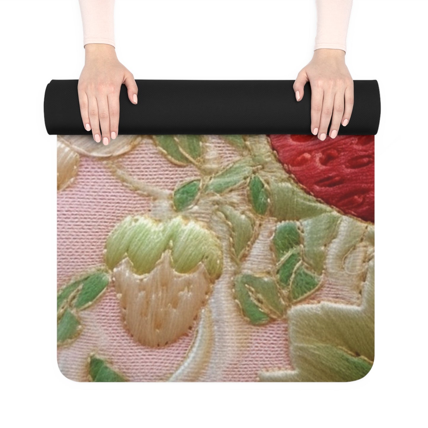 Red Berry Strawberries - Embroid Fruit - Healthy Crop Feast Food Design - Rubber Yoga Mat